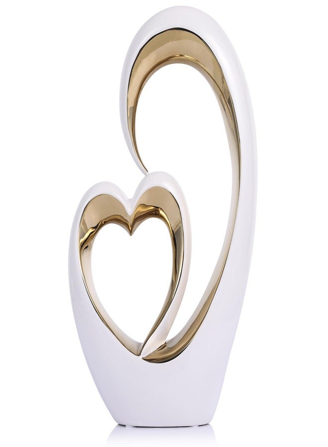 Oliruim White Gold Ceramic Heart Statues - Abstract Home Sculptures for Bedroom, Wedding, Valentine Decor & Gifts for Women - Image 1